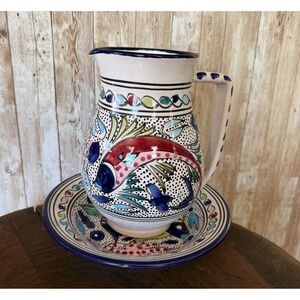 Vintage TUNISIA LeSouk Ceramique Fish Sangria Jug Coastal Hand Painted